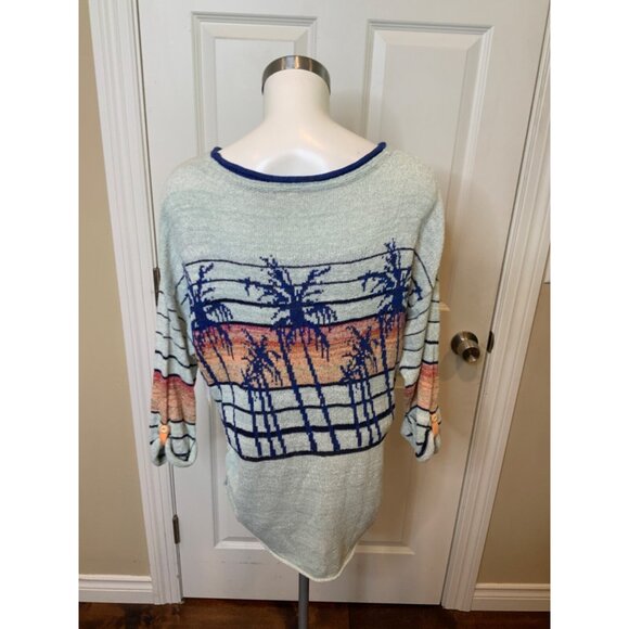Free People Blue Palm Tree Sunset Striped Sweater W/ Cinch, Size XS - Picture 5 of 6